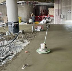 For Collen Construction using our Mobile Screed Factory and our Laser Guided Robot in final pour at The Sidings Dublin Grand Canal